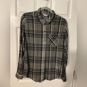 Women’s Lucky Brand Gray & Navy Casual Button Down Shirt, Sz Medium